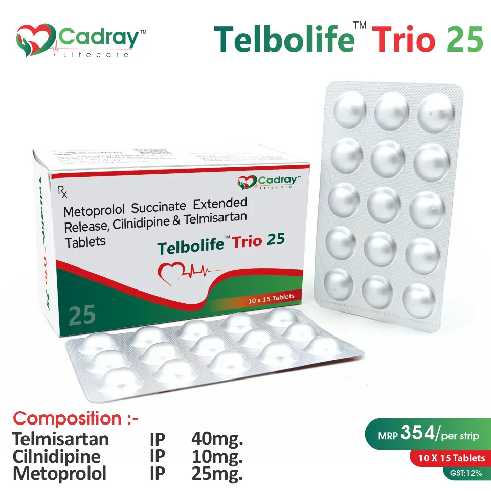 Telmisartan 40mg + Cilnidipine 10mg + Metoprolol 25mg | Cardiac Segment | Best Price for PCD Pharma Franchise